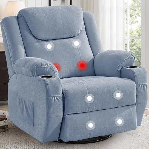Miniatura 11 de Korser - Silla reclinable, silla mecedora con masaje y calor, sillas reclinables de giro 360° para adultos, silla mecedora manual con control remoto