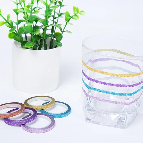 Miniatura 4 de YUKUNTANG Juego de cinta adhesiva Washi con purpurina, 24 rollos, 3mm x 120,6 metros, cinta adhesiva decorativa de lámina metálica brillante