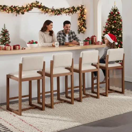 Miniatura 12 de LukeAlon Juego de 2 Taburetes de Mostrador de Lino, Tapizados de 26" de Altura de Asiento, Taburetes de Bar de Altura de Mostrador con Patas