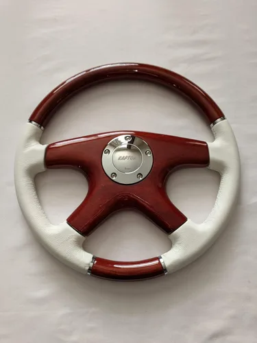 Miniatura 4 de RAPTOR - Volante de 15 pulgadas de madera de caoba y cuero blanco