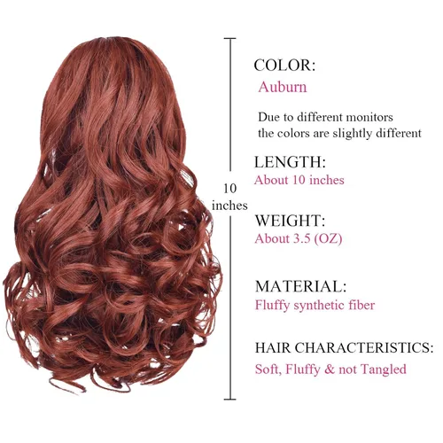 Miniatura 5 de SYXLCYGG Auburn Clip Cola de caballo Clip Cola de caballo Extensión de cola de caballo ondulado 10 pulgadas 3.5 oz pelo sintético falso pieza