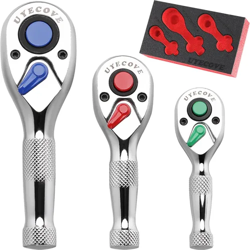 Miniatura 11 de Llave de trinquete de 1/4 pulgadas, trinquete de 1/4, llave de enchufe, cabeza Cr-Mo reversible de liberación rápida de 72 dientes, fabricada