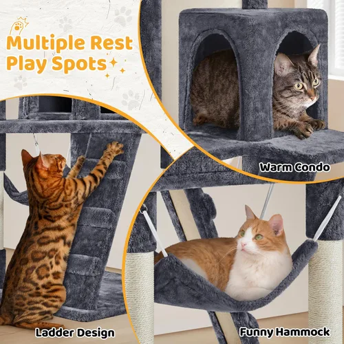 Miniatura 3 de Yaheetech Árbol para gatos de 54 pulgadas, torre para gatos de varios niveles con postes rascadores, amplio condominio y hamaca, centro