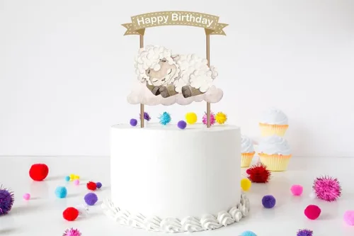 Miniatura 2 de Decoración de pastel de cordero para bebé, bonita decoración de cumpleaños de ovejas para niños, baby shower, suministros de fiesta de animales