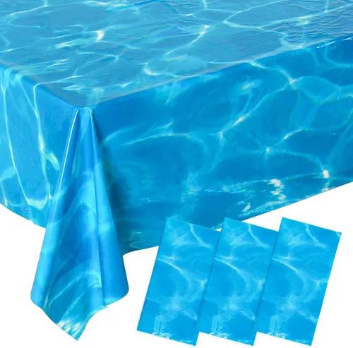 Miniatura 8 de 3 Piezas Manteles de Ondas Oceánicas Iridiscentes, 54 x 108 Pulgadas Mantel de Mesa de Plástico Desechable del Océano, Manteles con Estampado