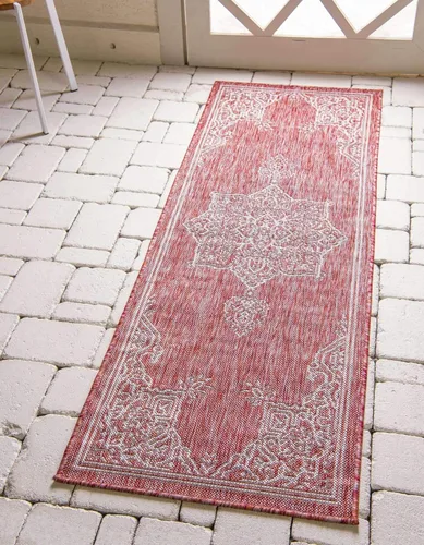 Miniatura 2 de Unique Loom Outdoor Traditional Collection - Alfombra de área, estilo antiguo (2' x 6' 1", color rojo óxido/gris)