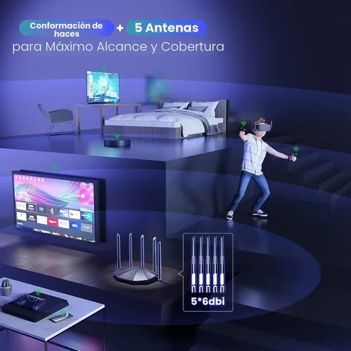 Miniatura 4 de Tenda Router WiFi 6 para el hogar, enrutador Gigabit de doble banda AX1500 para Internet inalámbrico, cobertura de largo alcance con 5 antenas