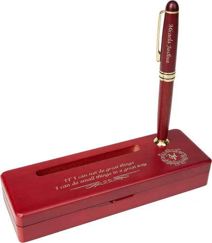 Miniatura 7 de Sistema grabado personalizado de la pluma de madera, pluma ejecutiva y caja con personalización libre, bolígrafo de palo de rosa con estuche