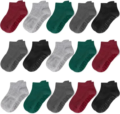 Calcetines antideslizantes para niños, calcetines de tobillo con agarre, calcetines antideslizantes 15 pares para niños activos, niños de 6 meses a