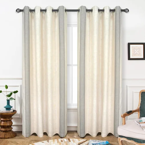 Miniatura 54 de DriftAway Chris Linen - Cortinas opacas con capa térmica y reductora de sonido, 63 pulgadas de largo para dormitorio, cortinas estampadas a rayas
