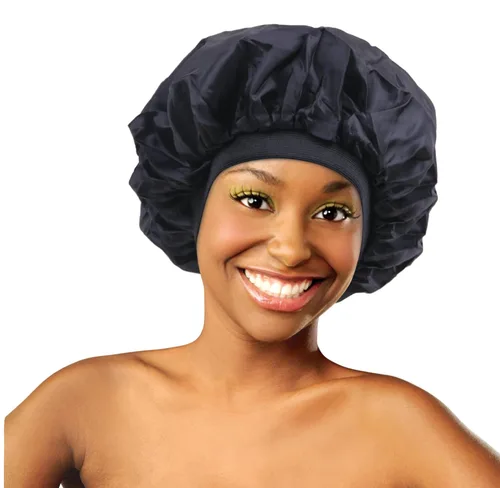 DONNA Gorro de tratamiento de ricino de argán y negro de banda ancha para dormir, gorro de ducha, gorro de seda, 1 unidad, color negro