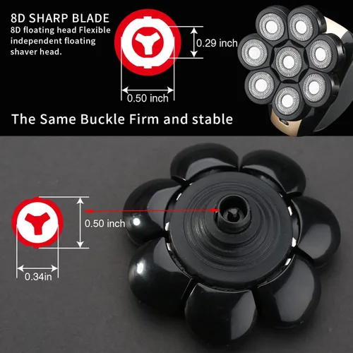 Miniatura 3 de Cabezales de Repuesto de 8 Cuchillas para Afeitadora Eléctrica (8D Negro)