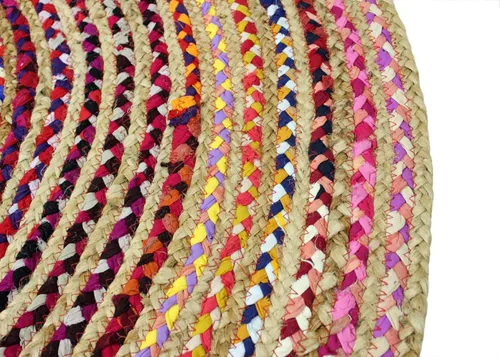 Miniatura 5 de COTTON CRAFT Alfombra de Trapo Chindi Trenzada de Yute y Algodón - Boho Granja Rústica - Tejida a Mano Reversible de Yute Natural y Algodón