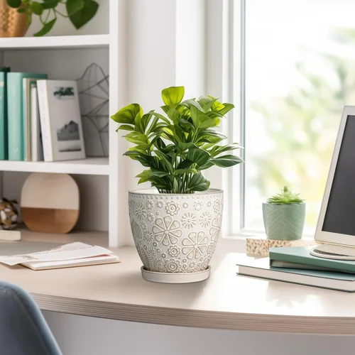 Miniatura 6 de MPotTo Maceta de 6.9 pulgadas con orificio de drenaje y platillo de cerámica para plantas de interior, maceta para orquídeas y suculentas