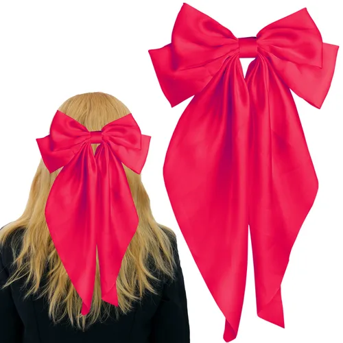 Miniatura 7 de Pufandor - Lazo para el cabello de satén sedoso para mujeres, lazos rojos para niñas, pasadores de lazo, cola larga con clips, lazos grandes