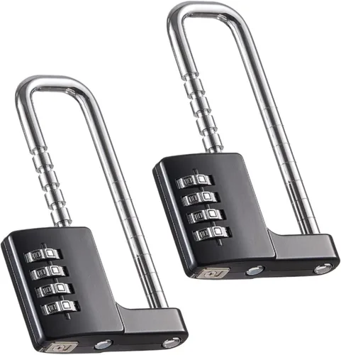 Miniatura 8 de Candado en forma de U de acero inoxidable, código de combinación, bloqueo de grillete largo ajustable para exteriores, escuela, gimnasio, taquillas