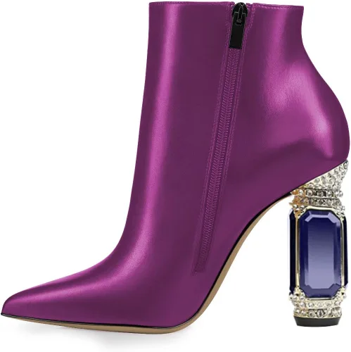 Miniatura 148 de FSJ Botas de tacón alto con punta puntiaguda para mujer, con tacón alto, con cremallera lateral brillante, estilo casual, para uso diario, zapatos