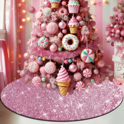 Miniatura 3 de Falda de Árbol de Navidad Rosa, Falda de Árbol de Lentejuelas Brillantes Rosa de 36 Pulgadas, Alfombrillas de Árbol de Navidad de Purpurina