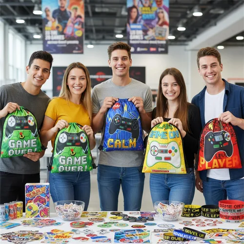 Miniatura 5 de Sadnyy 140 piezas de regalos de fiesta de videojuegos, decoraciones de cumpleaños, bolsas con cordón con pulseras de silicona, llaveros, pajitas