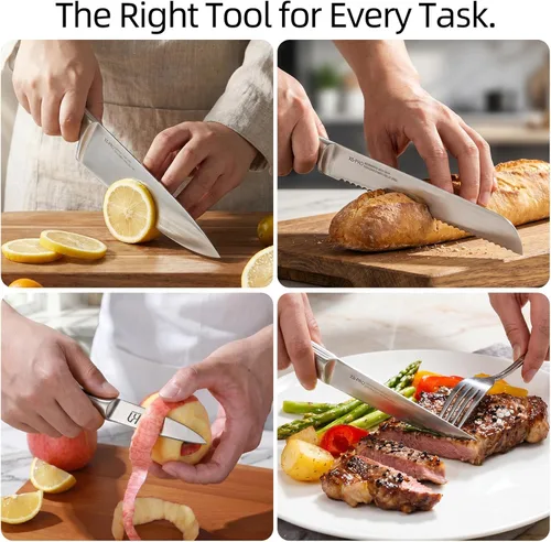 Miniatura 9 de KnifeSaga Juego de bloque de cuchillos de cocina, 12 piezas con afilador Juego de cuchillos de acero inoxidable de alto carbono japonés