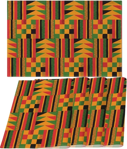 Nepnuser Juego de 4 manteles individuales con estampado africano, diseño del mes de la historia negra, juneteenth Heritage Festival, para decoración