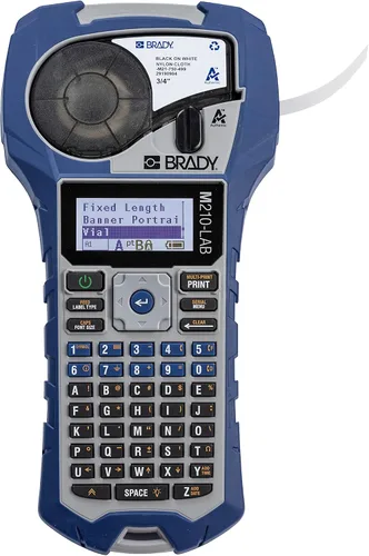 Brady M210-LAB Impresora de etiquetas portátil, azul/gris, 9.5 pulgadas de alto x 4.5 pulgadas de ancho x 2.5 pulgadas de profundidad