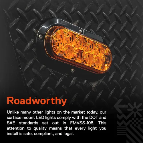 Miniatura 2 de TRUE MODS - Juego de 2 piezas de luces traseras LED ovaladas ámbar de 6 pulgadas para remolque [DOT FMVSS 108 SAE I6P] [montaje en superficie]