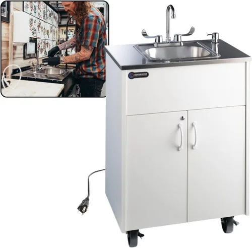 Miniatura 11 de Ozark River Portable Sinks Premier S1, encimera y lavabo de acero inoxidable laminado negro, fregadero autónomo, estación de lavado de manos