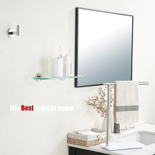 Miniatura 4 de JQK Estante de vidrio para baño cromado, almacenamiento de ducha de vidrio templado 16 por 5 pulgadas, montaje en pared cromado pulido de acero