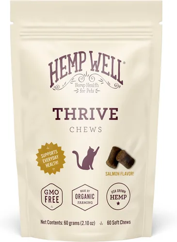 Hemp Well Thrive Cat Soft Chews - 60 unidades, suplemento diario para la salud general, apoya la cadera, las articulaciones, la salud del corazón,