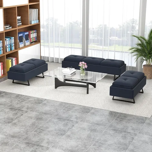 Miniatura 10 de kinbor Sillas de sala de espera, silla de invitados de oficina de piel sintética, banco de recepción tapizado de 5 asientos, muebles de vestíbulo