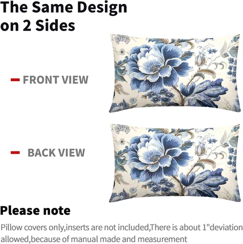 Miniatura 5 de Chinoiserie - Fundas de almohada de 20 x 12 pulgadas, fundas de almohada vintage de flores azules para primavera y verano, fundas de almohada