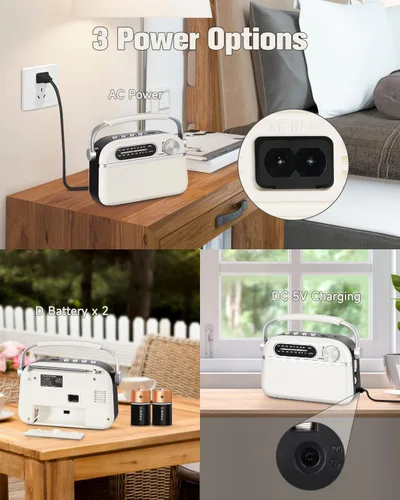 Miniatura 3 de PRUNUS J-130 Radio portátil AM FM, para papá y mamá, alimentación de CA, funciona con baterías/radio recargable para uso de emergencia, radios
