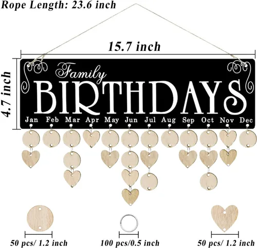 Miniatura 2 de Cartel de feliz cumpleaños, regalos de Navidad para mamás y papás, calendario de cumpleaños familiar de madera, placa decorativa para colgar