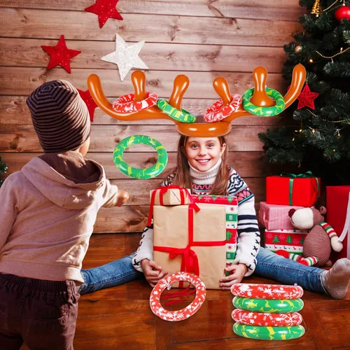 Miniatura 8 de MGparty - Juegos de lanzamiento de cuernos de reno inflables de Navidad, juego de anillos hinchables de Navidad para niños, adolescentes, adultos