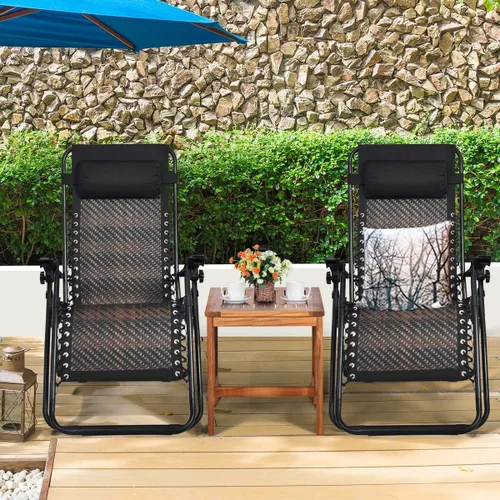 Miniatura 2 de Tangkula Sillón de ratán de gravedad cero, silla de descanso plegable para exteriores con almohada extraíble para la cabeza, salón ajustable