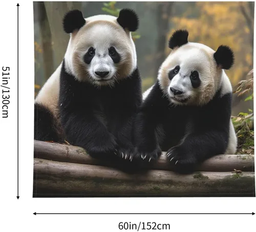 Miniatura 2 de GFLFMXZW Tapiz de dos pandas grandes para colgar en la pared de la sala de estar, tapiz de pared para dormitorio, decoración de pared estética, Dos