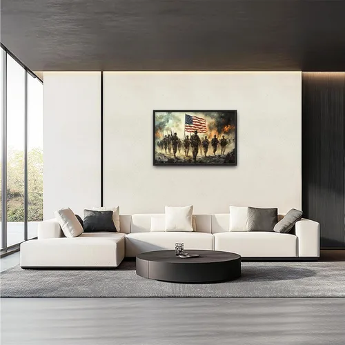 Miniatura 2 de Arte de pared grande de soldado para sala de estar, bandera patriótica de Estados Unidos, decoración en lienzo con marco militar, impresiones