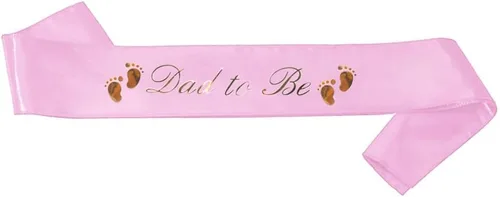 Miniatura 6 de Banda para baby shower con texto en inglés "Dad To Be & Mom To Be", color rosa con letras doradas para papá y mamá para baby shower Banda