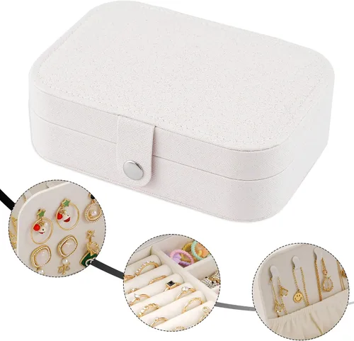 Miniatura 2 de Joyero de viaje, organizador de joyas pequeño de piel sintética para mujeres y niñas, mini estuche de viaje portátil de doble capa, cajas