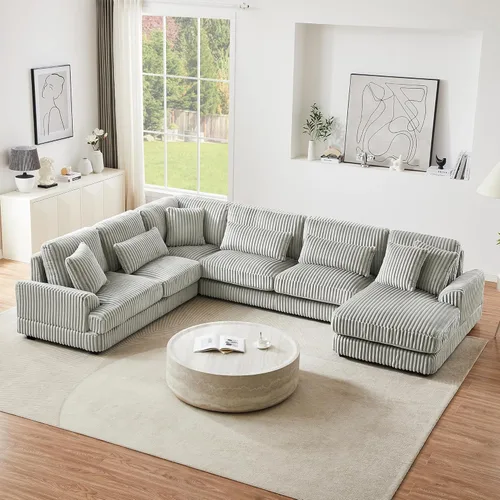 Miniatura 8 de Sofá modular de gran tamaño, moderno en forma de U, tapizado en pana suave con una tumbona para sala de estar