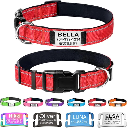 Miniatura 16 de Collares de perro personalizados con placa de nombre, etiquetas de identificación grabadas con collar de nailon reflectante, collar de neopreno
