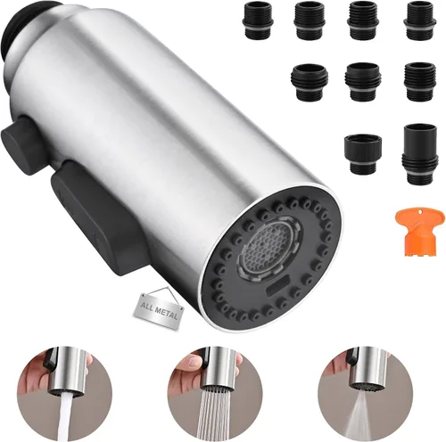Reemplazo de cabezal de grifo de cocina de metal, cabezal rociador desplegable de 3 funciones para grifo de cocina, boquilla rociadora de fregadero