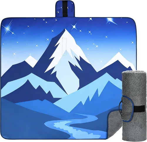 Miniatura 11 de Tirrinia Manta impermeable para exteriores con forro sherpa, resistente al viento, triple capa, cálida y cómoda, plegable para camping, estadio