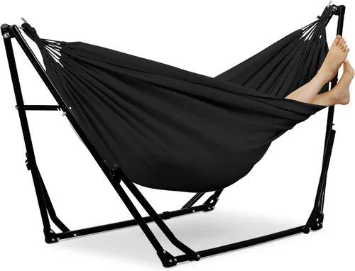GDY Silla hamaca con soporte, capacidad de 550 libras, fácil de instalar, con bolsa de transporte, portátil para viajes/mochileros/playa/patio Negro