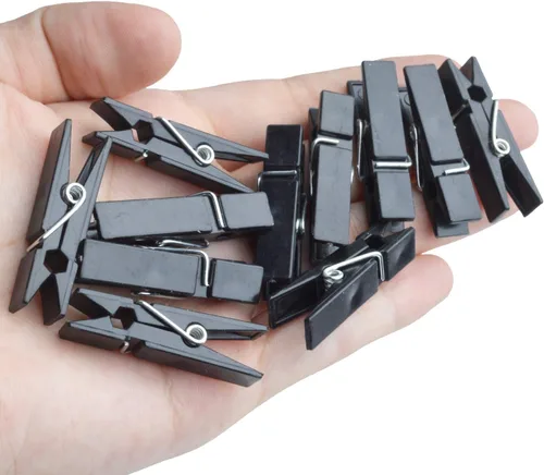 Miniatura 7 de BronaGrand Mini clips de plástico, 100 clips de plástico negros, clips de fotos pequeños, pinzas de papel para fotos, calcetines de papel, oficina