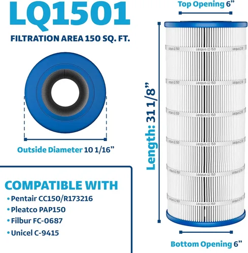 Miniatura 2 de LACQUA Cartucho de filtro de piscina LQ1501 150 SqF reemplaza Pentair Clean & Clear 150, CC150, CCRP150, Posi Clear PXCRP150, R173216, PAP150
