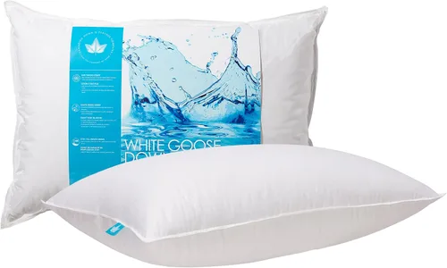 Canadian Down & Feather Co. - 1 paquete de almohada de plumón de ganso blanco de soporte medio, tamaño estándar, carcasa de 260 hilos, 100% algodón,