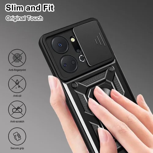 Miniatura 4 de ZMONE - Funda para teléfono Honor X7A con protector de pantalla de vidrio, [2 unidades] cubierta protectora de cámara deslizante integrada, funda