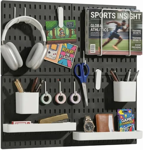 Miniatura 10 de Keepo - Juego de combinación de tableros de clavijas y accesorios modulares para colgar en pared, para organizador de pared, organización de Negro